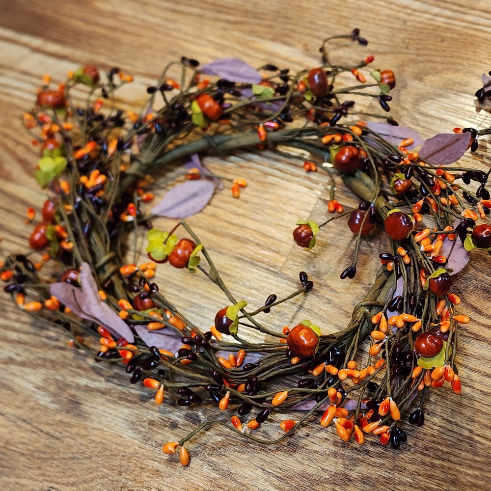 Autumn Wreath With Berries, Leaves and Tiny Pumpkins 10" Fall Wreath
